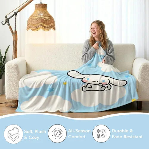 Vista 3 de Sanrio Cinnamoroll Bedding - Manta de felpa de 90 x 62 pulgadas, suave y acogedora manta Kawaii para sofá, cama y viajes, regalo coleccionable