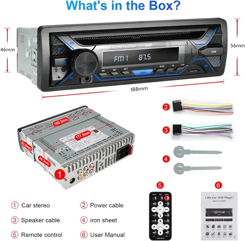 Vista 9 de Estéreo de coche Bluetooth de un solo dinar con reproductor de CD y DVD, radio DIN simple con reproducción de tarjetas Bluetooth AM/FM AUX/USB/SD