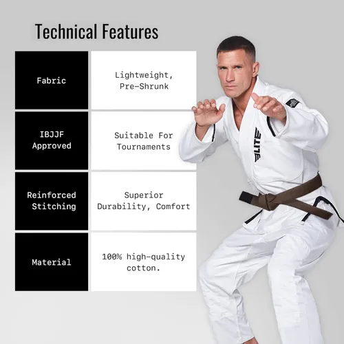 Vista 4 de Elite Sports Adults Brazilian Jiu Jitsu Belts for Men & Women,Cotton IBJJF Approved BJJ Belts with Ranking Stripes Sleeve Bar