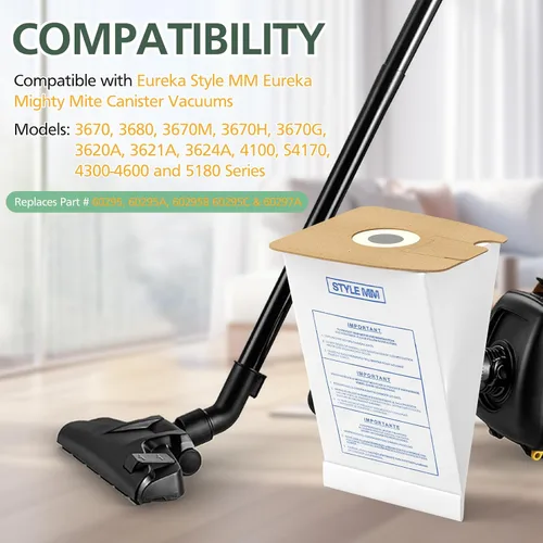 Vista 2 de 10 paquetes de bolsas para aspiradora estilo MM compatibles con las aspiradoras de recipiente Eureka Style MM Eureka Mighty Mite 3670 y 3680
