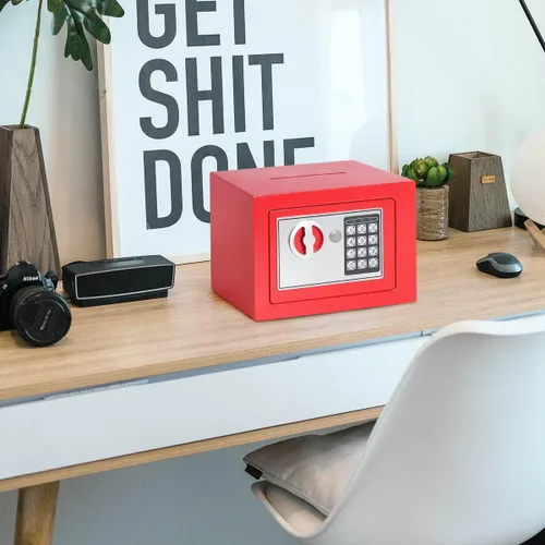 Vista 7 de Jssmst Caja de seguridad pequeña para dinero, mini caja fuerte de 0.23CF con teclado electrónico, caja con cerradura para seguridad del hogar