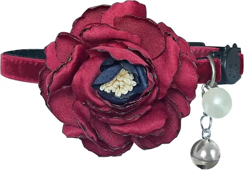 Vista 4 de Fupo Collar de gato - Breakaway ajustable con campana y flor (rosa)