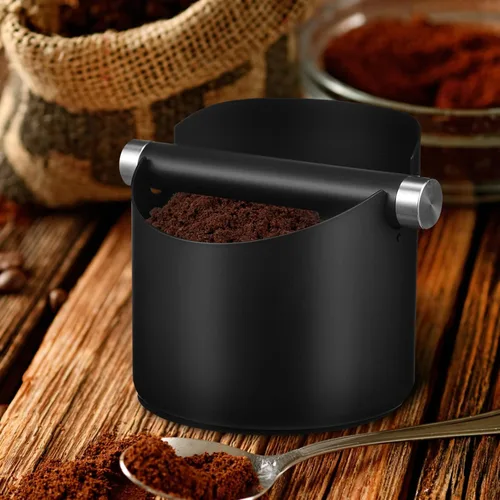 Vista 2 de Alipis Caja de café de acero inoxidable para café expreso, contenedor de posos de café, accesorios para máquina de café expreso con cepillo