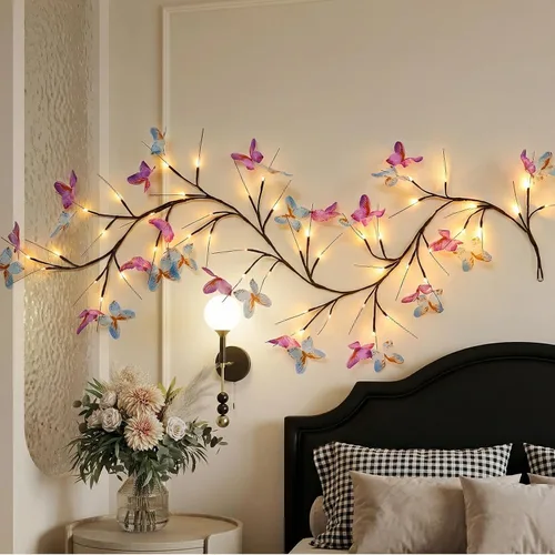 Vista 4 de Willow - Luz de vid con mariposa 48 LED de 5.9 pies, decoración de pared encantada, 8 modos de luz para decoración de pared interior del hogar