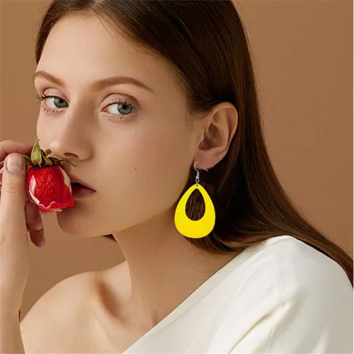Vista 3 de Aretes ovalados de neón para mujer, únicos, retro, acrílicos, ligeros, de los años 70, 80, 90, lágrima, huecos, colgantes, aretes de gota