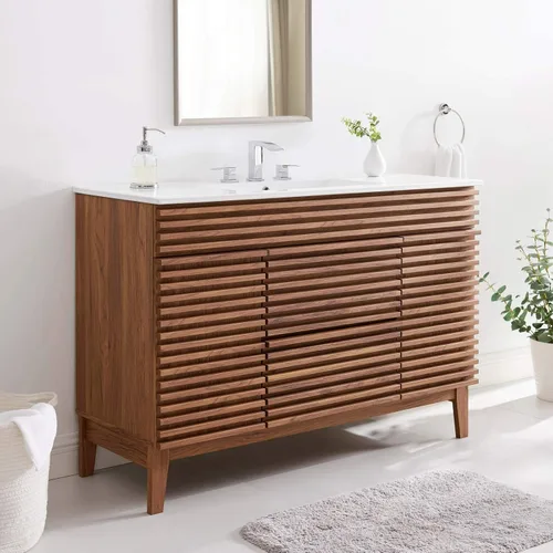 Vista 29 de Modway Render 23.5" tocador de baño en nogal (lavabo no incluido)