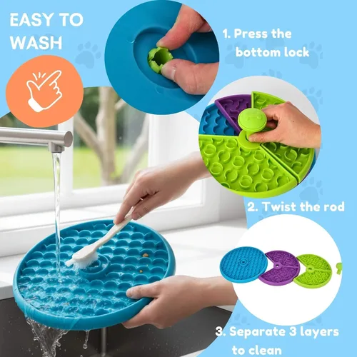 Vista 6 de SOLDAY Cuenco para perros de 3 capas con rompecabezas interactivo con base antideslizante, espátula y alfombrilla para lamer cepillo para reducir
