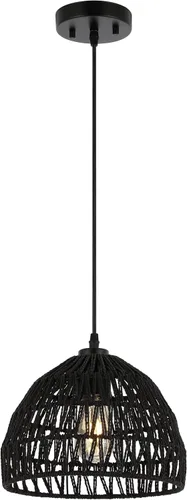Vista 9 de JONATHAN Y Lámpara colgante LED de cuerda tejida bohemia moderna gris de 8.25 pulgadas, lámpara de techo de cúpula ajustable para isla de cocina