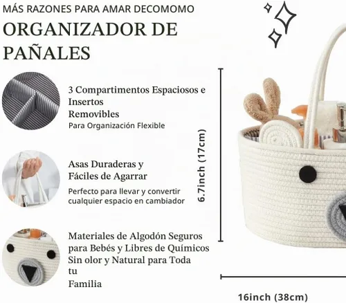 Vista 8 de DECOMOMO Cesta de oso de peluche, cesta grande para pañales