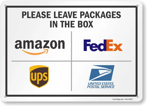 Vista 16 de SmartSign 7 x 10 pulgadas "Por favor, deje los paquetes en la caja - Amazon, FedEx, UPS, USPS" Letrero de instrucciones de entrega de metal