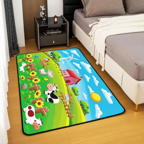 Vista 4 de Alfombra decorativa de 4 x 5 pies con diseño de cerdo y pollo y perro, alfombra de sala de estar de animales de granja para decoración rústica