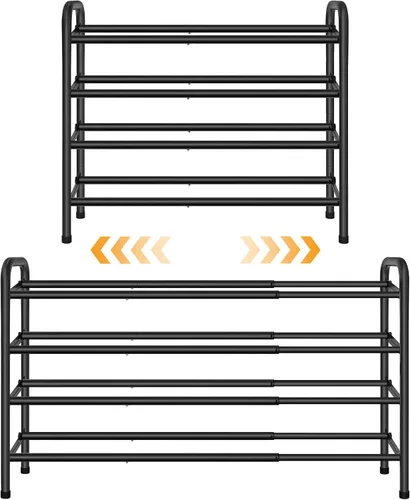 Vista 11 de Gewudraw Organizador de zapatos de 3 niveles, zapatero para armario, estante de metal de 28 pulgadas que se puede ampliar a 42 pulgadas
