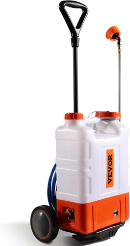 Vista 9 de VEVOR Pulverizador de mochila con batería de 4 galones con carro con ruedas, ajustable de 0-94 PSI, manguera de 13 pies, 6 boquillas, 2 varitas