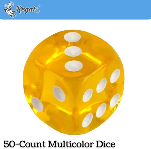 Vista 2 de Regal Games Dados translúcidos de 6 lados de 0.630 in, juego de colores, cuadrados para aula o noche de juegos familiares, 50 piezas