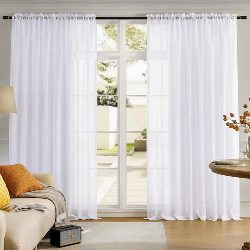 Vista 42 de MYSTIC-HOME Juego de cortinas de niveles transparentes blancas para cocina de 24 pulgadas de largo, tratamiento de cortinas para ventanas pequeñas