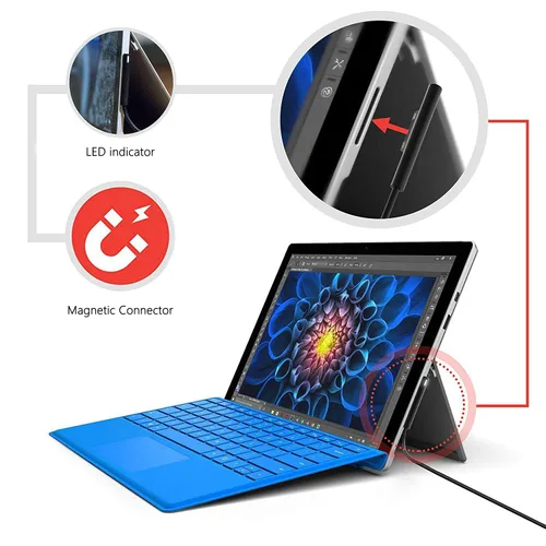 Vista 8 de Adaptador de carga rápida USB-C a Surface Pro, cable negro tipo C, requiere 15V/3A 45W PD USB-C cargador para Microsoft Surface Pro 7/6/5/4/3/X