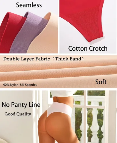 Vista 3 de Knowyou Tangas de cintura alta para mujer, ropa interior sin costuras para mujer, bragas sexys transpirables para mujeres, paquete de 6