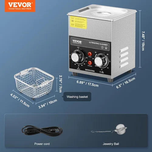 Vista 7 de VEVOR Limpiador ultrasónico de 2 litros con temporizador y cesta, máquina de cavitación sónico digital profesional, máquina de limpieza de 60 W