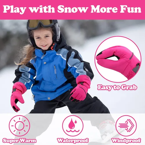 Vista 4 de Sarfel Guantes de nieve para niños, guantes impermeables para niños, guantes de esquí para niñas, guantes de invierno para niños, guantes