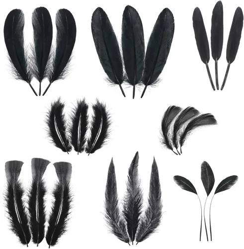 Vista 8 de MARFOREVER 320 plumas negras de Halloween a granel 8 estilos de plumas Negro