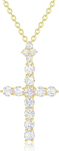 Vista 11 de YIMERAIRE Collar de Cruz Corona de Moissanita Mejorado Oro Vermeil de 14K 1.1 Quilates Delicado Helado Joyería de Cruz de Fe Cristiana Plata de Ley