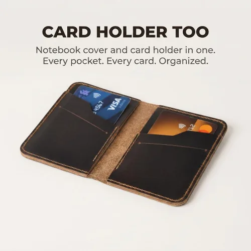 Vista 4 de Rustique 3-in-1 Leather Field Notes Cover Set with Card Holder Wallet & Free Notebook Gift Boxed Pocket Travel Journal Organizer for Moleskine
