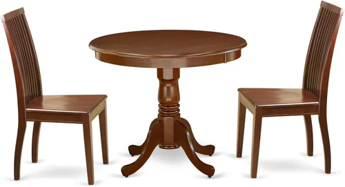 Vista 12 de East West Furniture ANIP5-LWH-W - Juego de mesa de comedor moderno de 5 piezas, incluye una mesa de cocina redonda con pedestal y 4 sillas