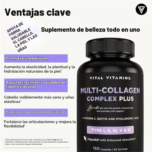 Vista 4 de Vital Vitamins Multi Collagen Complex Plus 150 ct + Creatina Monohidrato Cápsulas 120 ct