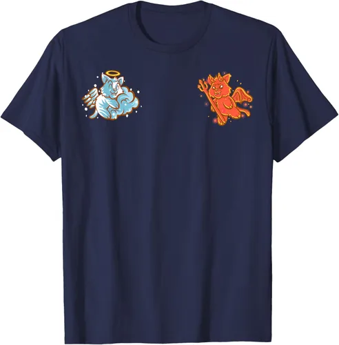 Vista 52 de Camiseta de gato ángel y diablo sentado en tu hombro Nerd Kitten, Negro