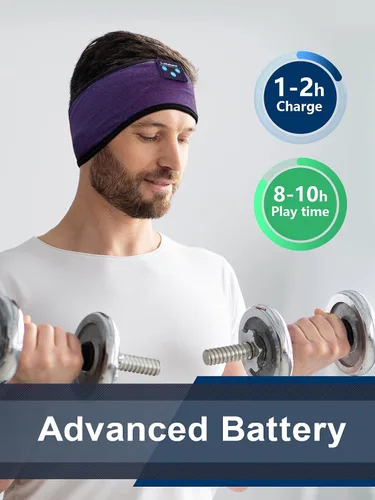 Vista 8 de Lullaband Diadema Bluetooth para dormir de lado, cómoda diadema con micrófono de altavoz fino, regalo manos libres Púrpura oscuro