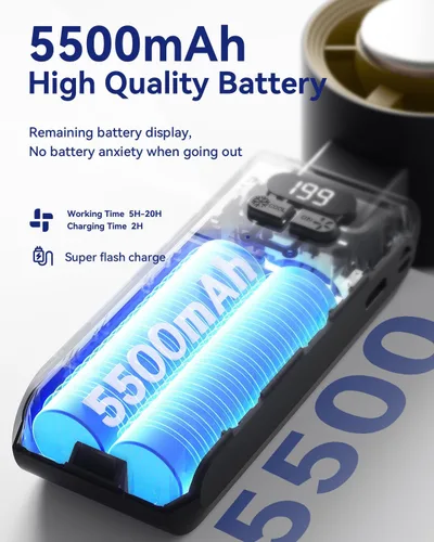 Vista 5 de Ventilador turbo portátil de mano con enfriador de hielo, velocidad (1-199) Ventilador personal recargable de 5500mAh