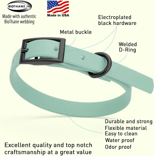 Vista 462 de Dogline Biothane - Collar impermeable para perro con hebilla de liberación rápida, resistente cincha de nailon recubierta con resistente y a prueba