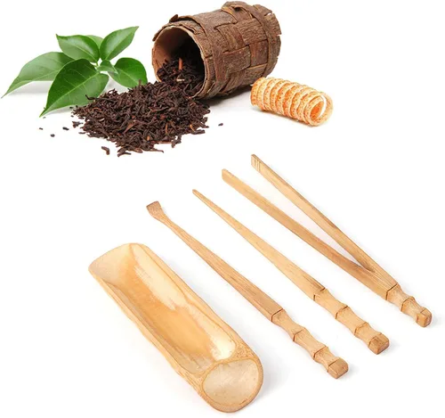 Vista 6 de Juego de herramientas de servicio de té chino, juego de té natural de 4 piezas, accesorios para ceremonia de té para el hogar, al aire libre