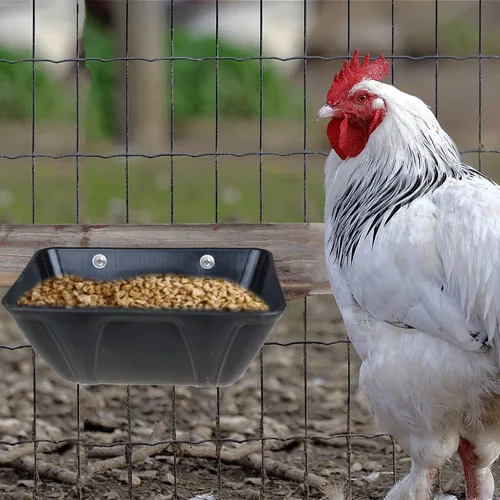 Vista 3 de Alimentador de valla colgante para pollo, pato, cabra, cerdo y aves de corral, comedero para pollo, contenedor de alimentación para ganado (negro)