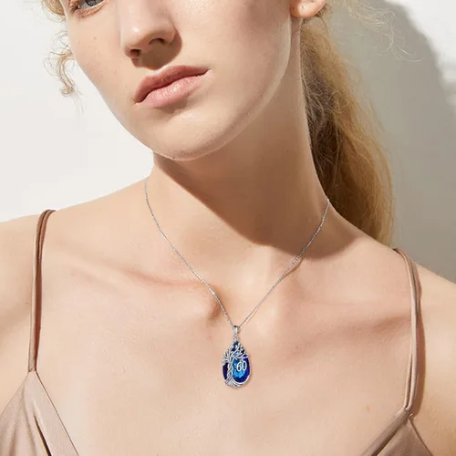 Vista 6 de Collar de plata de ley con forma de lágrima de árbol de la vida, regalo de cumpleaños 40, 50, 60 para mujer