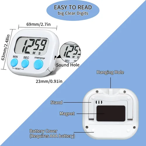 Vista 2 de Kanayu Paquete de 48 temporizadores de cocina digitales a granel magnéticos para profesores de aula, interruptor de encendido/apagado, alarma