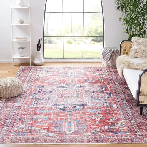 Vista 12 de SAFAVIEH Alfombra lavable Serapi Collection – 3 pies 3 pulgadas x 5 pies, azul marino y rojo, antideslizante y fácil de limpiar, ideal