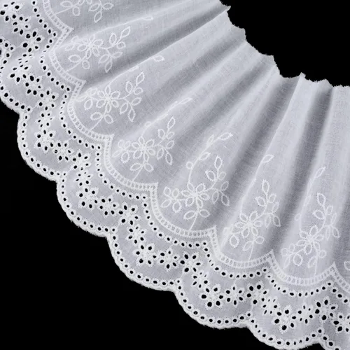 Vista 10 de PAGOW 5 yardas de ribete de encaje de ojales de algodón, ribete de encaje festoneado de bordado floral de algodón azul para coser vestidos, ropa