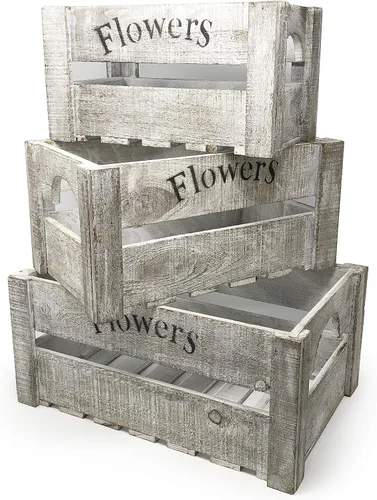 Vista 7 de allgala Juego de 3 cajas de madera para maceteros para macetas - Decoración interior y exterior - Cajas de exhibición de almacenamiento
