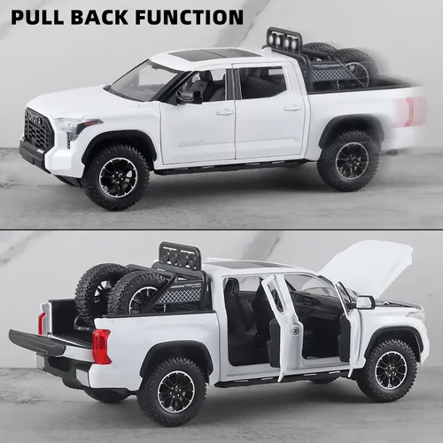 Vista 6 de OANMYJJO Camiones de juguete para niños 1/24 Tundra modelo de coche de metal fundido a presión camión de juguete tipo pickup con luz y sonido