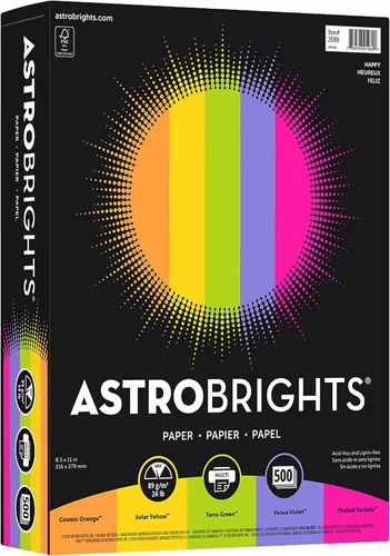 Vista 2 de Neenah Astrobrights(R) Surtido de papel de colores brillantes, 8 1/2 pulgadas x 11 pulgadas, 24 libras, 500 hojas por resma