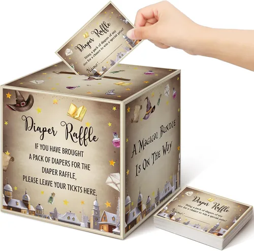 Vista 13 de Teling 51 boletos para rifas de pañales con caja de tarjetas, decoración de baby shower, caja de revelación de género para fiesta de rifas