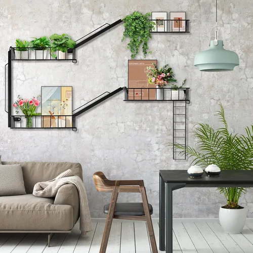 Vista 6 de Estante flotante de pared para escape de incendios, organizador de pared decorativo de metal de Nueva York, escalera, estantería de libros para sala