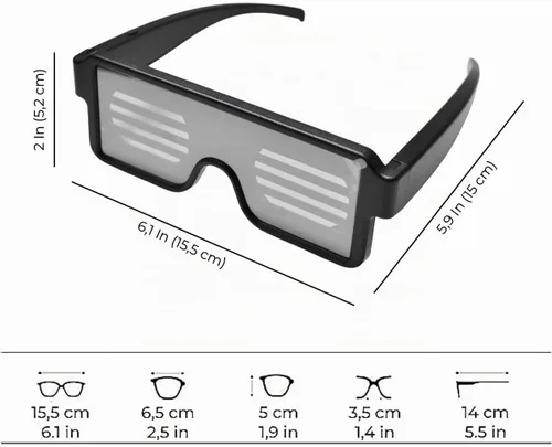 Vista 5 de Gafas LED: gafas de sol iluminadas con batería de larga duración, neón, 11 patrones