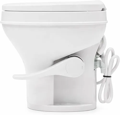 Vista 3 de SEAFLO Inodoro de altura residencial para cámper o caravana con accesorio rociador, altura estándar de 18.5 pulgadas, sistema de descarga por