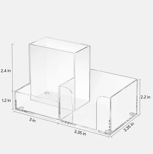 Vista 4 de HBlife Soporte acrílico para bolígrafo para escritorio, organizador de escritorio pequeño de 3 compartimentos, suministros de oficina transparentes