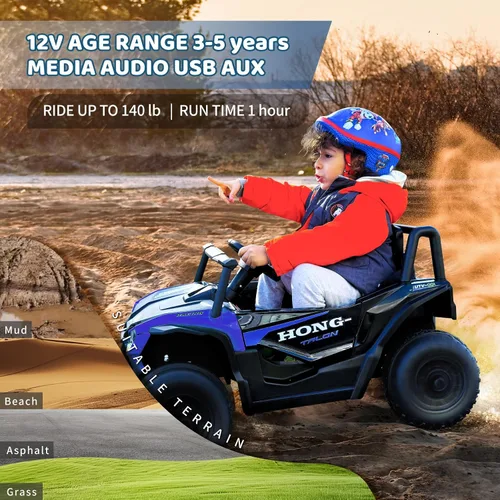 Vista 3 de Coche eléctrico de 12 V para niños, juguetes con control remoto, UTV para Azul