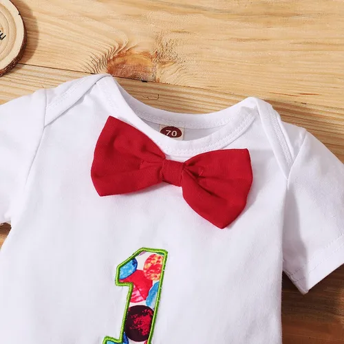 Vista 16 de IDOPIP Traje formal para bebé niño para el primer cumpleaños de Cake Smash con corbatín y tirantes y pantalones cortos para sesión de fotos