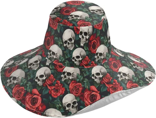 Vista 27 de MNSRUU Wide Brim Hats Skull Sun Hat Packable Sun Visors Floppy Summer Beach Hat for UV Protection