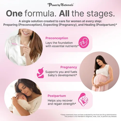 Vista 4 de Power By Naturals Metil prenatal con probióticos - Vitaminas prenatales para mujeres con hierro, folato de metilo, nutrientes B12 y 28 y botánicos